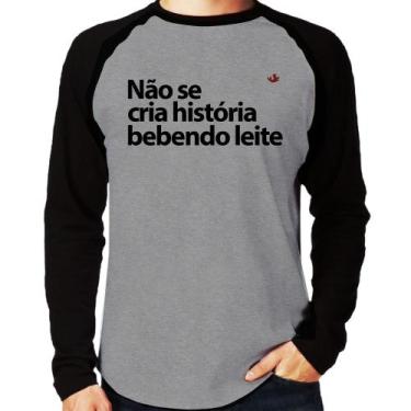 Imagem de Camiseta Raglan Não se cria história bebendo leite Manga Longa - Foca 