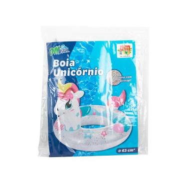 Imagem de Boia unicornio branca 63cm com cabeca com gliter - dm brasil