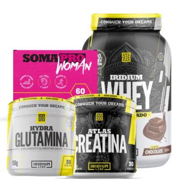 Imagem de Kit Whey Concentrado +  Soma pro Woman + Creatina 90g + Glutamina 150 
