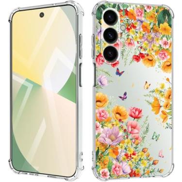 Imagem de Dcwunk Capa para Samsung Galaxy A26 5G Flores Slim Anti-Drop À Prova de Choque Macio À Prova de Choque Capa Protetora Transparente para Telefone 6,7 Polegadas para Mulheres (Vitalidade de Verão)