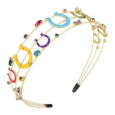 Imagem de NVENF Faixas de cabelo Kentucky Derby com joias em ferradura Kentucky Derby, roupas femininas para o dia da corrida de cavalos, presentes para fãs do Derby (padrão A)