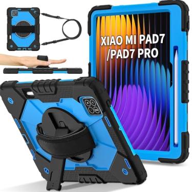 Imagem de Doemoil Capa para Xiaomi Mi Pad 7 / Mi Pad 7 Pro 2024, capa protetora de 3 camadas com alça giratória de 360 °, alça de ombro para tablet Xiaomi Mi Pad 7 / Mi Pad 7 Pro de 11,2 polegadas (preto/azul)