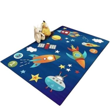 Imagem de Tapete Tatame Antiderrapante Emborrachado Quarto Criança Infantil Menino Astronauta Foguete Azul