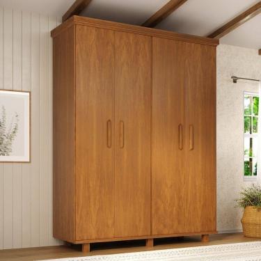 Imagem de Guarda Roupa Solteiro 4 Portas em Madeira Maciça com Pés Ibiza Móveis Nathalia