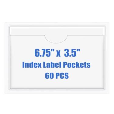 Imagem de Origin-Joy 60 bolsos autoadesivos para cartão com abertura superior, suporte de etiqueta de plástico transparente para cartões de notas, biblioteca e negócios, bolsos de etiquetas adesivas e