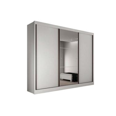 Imagem de Guarda Roupa 3 Portas de Correr e 8 Gavetas c/ 1 Espelho Diamond Plus Branco - Novo Horizonte