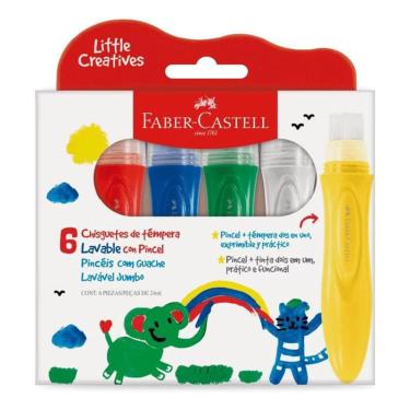 Imagem de Pincel com Tinta Guache Little Creatives Jumbo 6 Cores - Faber Castell
