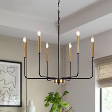 Imagem de Lustre ZCHAOZ Moderno de Fazenda para Sala de Jantar, 6 Luzes, Preto e Dourado, 66,5 cm x 12 cm x 100 cm x 5 x 25 cm