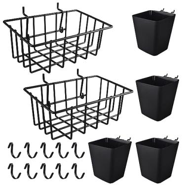 Imagem de G.CORE 16 Pack Pegboard Bins Baskets Organizer with Peg Board Hooks Cups - Fit 1/8" & 1/4" Pegs - Peg Accessories Black Holders & Hangers for Garage Craftroom Tool Hanging Display Storage Organization