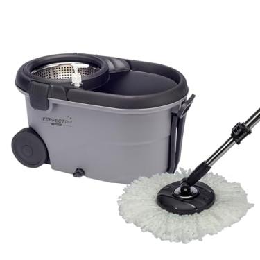 Imagem de Perfect Pro, Mop Giratório, Move, Mop com Angulação de Aço Inox, Para Qualquer Tipo de Piso, Centrífuga 360 com Cesto em Inox, Não Risca, Nem Solta Fiapos, Cinza