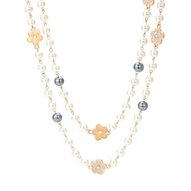 Imagem de VUENISIMAA Colar feminino de 8 mm, imitação de pérola, colar longo delicado com vários fios para festa, bijuteria vintage, 58.6 inches, Pérola, Sem Pedra Preciosa