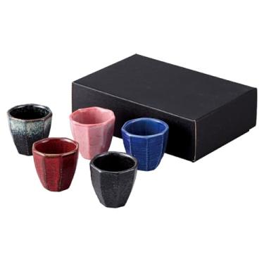 Imagem de Waraku Fuuka Xícara de saquê tradicional japonesa (conjunto de 5) vinho soju porcelana cor variedade de copos Sakazuki presentes (Seihougama)