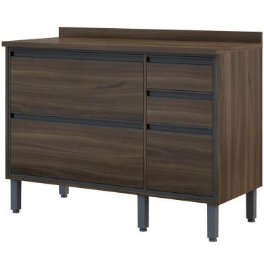 Imagem de Balcão de Cozinha Com Tampo Organizador Multiuso 1 Porta Basculante 4 Gavetas Canela Marrom Nogueira