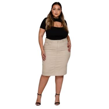 Imagem de Saia Bege Shyros Sarja Amaciado Plus Size