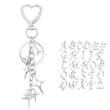 Imagem de OTETTS Lindo chaveiro com letra inicial estrela, berloques, chaveiro do alfabeto, pingente Y2K, acessórios estéticos, suporte para carro, bolsa de mão, I, M