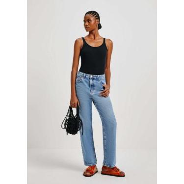 Imagem de Calça Jeans Básica Feminina Reta Cintura Alta Marmorizada - Hering, 03