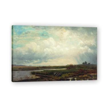 Imagem de Lev Lagorio Prints. Pintura de arte de parede paisagem marítima. Pôster de reprodução de impressões em tela de paisagem para decoração de casa. (Uma vista da praia). Moldura interna de 50 x 75 cm -