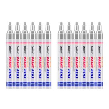 Imagem de Marcadores de tinta prateada, pacote com 12 canetas permanentes à base de óleo, à prova d'água, secagem rápida, para pintura de pedras, madeira, tecido, plástico, tela, vidro, canecas, metal, pneu,