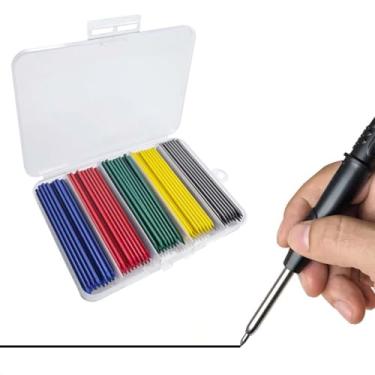 Imagem de MROOFUL 200 peças de grafite para marcenaria azul, vermelho, verde, amarelo, preto, núcleo de substituição de lápis de carpinteiro, grande capacidade de 2,8 mm, ponta longa e orifício profundo para