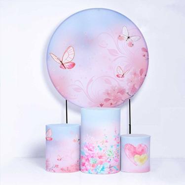 Imagem de Kit Painel de Festa Redondo de 1,50m e Trio de Cilindros Borboletas - Fera Print