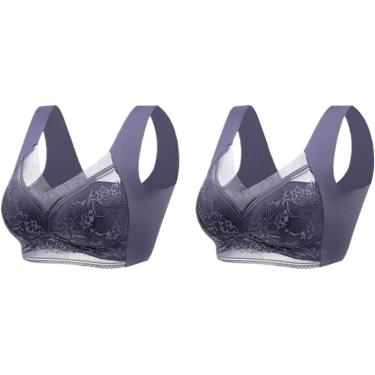 Imagem de Sutiãs Hatmeo Para Mulheres Seniores, Sutiã De Malha De Renda Moda Copo Profundo Plus Size Sutiã Esportivo De Seda De Gelo Sem Costura, Purple+purple, XL
