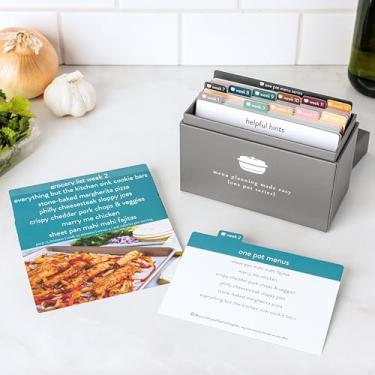 Imagem de Agenda de refeições de uma panela com 72 cartões de receita (edição de fotos) - Planos semanais de cardápio | Caixa de receitas resistente | 12 listas de compras de supermercado reutilizáveis | 5