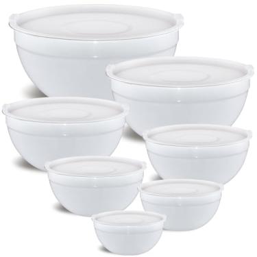 Imagem de Tigelas de preparo Moxinox com tampas herméticas, brancas, de 7 tigelas de preparo de aço inoxidável, ideal para assar, preparar e servir alimentos, 6,6, 3,4, 2,5, 2, 1,4, 1, 0,7 litros, empilhável