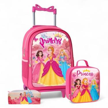 Imagem de Kit Mochila Escolar Rodinha Menina+ Lancheira Térmica+ Estojo Princesa