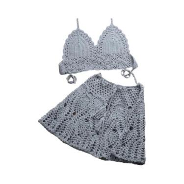 Imagem de Conjunto de Biquíni Feminino de Crochê - Duas Peças com Saída de Praia