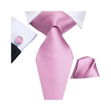 Imagem de Conjunto de Abotoaduras e Gravata de Seda Rosa Poeirado para Casamento