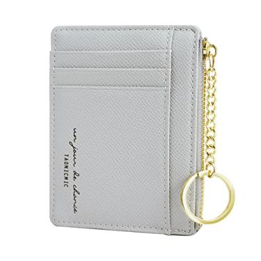 Imagem de Carteira feminina fina de couro com porta-cartões, pequena carteira, porta-moedas e chaveiro, A-Grey, Small