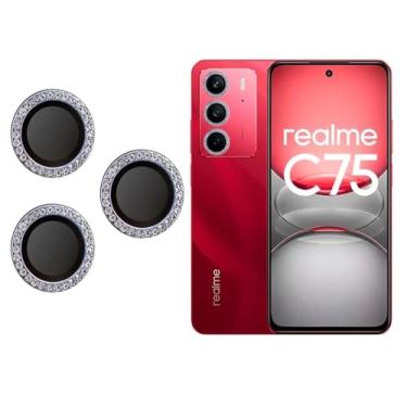 Imagem de Combo (03 PCS) Película Câmera Strass Diamonte Para Realme C75 (PRATA)