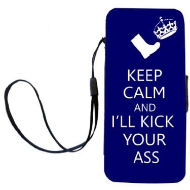 Imagem de Rikki Knight Capa carteira flip Keep Calm or I'll Kick Your Ass cor azul com aba magnética para Apple iPhone 5c