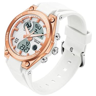 Imagem de Relógio digital feminino esportivo, à prova d'água, analógico, LED, retroiluminação, alarme, cronômetro de pulso, Relógio digital, Ouro branco