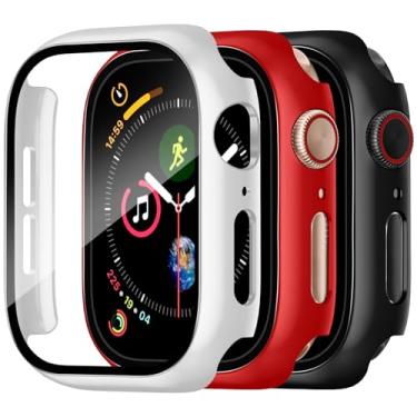 Imagem de Charlam Capa protetora de tela compatível com Apple Watch série 9 8 7 de 41 mm para Apple Watch, pacote com 3 capas rígidas de policarbonato com cobertura total, capas protetoras sensíveis ao toque,