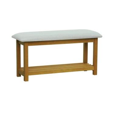 Imagem de Banco Sapateira Viena Madeira Maciça Assento Estofado Linho - Decorise