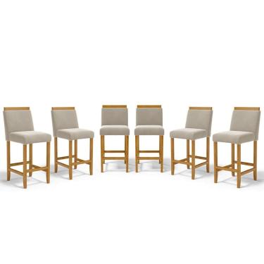 Imagem de Kit Com 6 Banquetas Eloá Madeira Maciça Assento Estofado Para Bancada