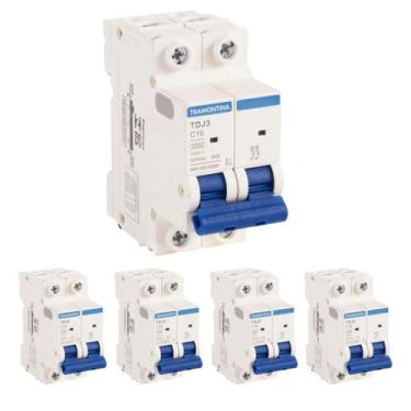 Imagem de 5 Disjuntor 16A Bipolar Tramontina TDJ3 Curva C 3kA