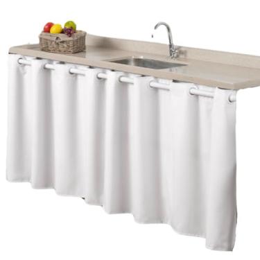 Imagem de Cortina de Pia e Lavanderia 2,80M x 80CM Cozinha Duas Folhas Tecido Oxford Cores Vibrantes (BRANCO)