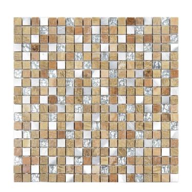 Imagem de Pastilha Mesclada De Mármore, Vidro E Alumínio 31cm X 31cm Stone Glass Mosaic (placas) Metal/prateada