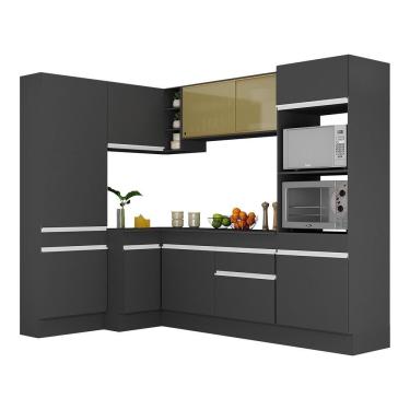 Imagem de Armário De Cozinha Completa De Canto Com Rodapé Veneza Multimóveis V2085 Preto/branco Preto/branco