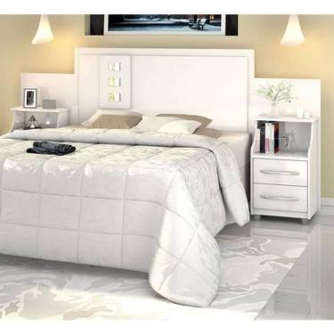Imagem de Cabeceira Com Mesa De Cabeceira Expansível Flórida Casal Queen King MDF MDP Branco Vitamov