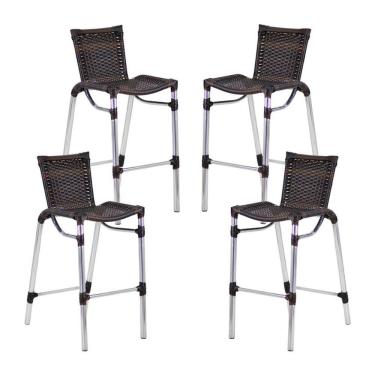 Imagem de 4 Banquetas Alumínio Fortaleza Alta Para Balcão Edícula Cozinha Bar Pedra Ferro