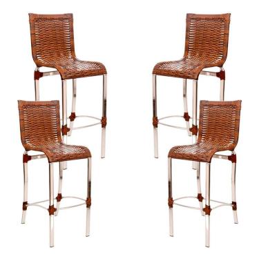 Imagem de 4 Banquetas Alta Haiti Em Alumínio Para Cozinha Bar Edícula Argila