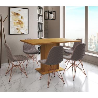 Imagem de Mesa Jantar Londres Retangular Canela 137X90Cm 6 Cadeiras Estofadas Nude Médio Base Cobre