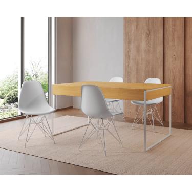Imagem de Mesa Jantar Industrial Retangular Canela 137X90Cm Com 4 Cadeiras Brancas Base Ferro Cor: Canela