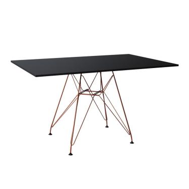 Imagem de Mesa Eiffel Retangular 120X75 Tampo De Madeira Preto Com Base De Ferro Cobre