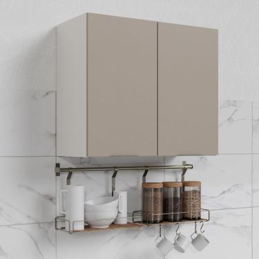 Imagem de Armário Aéreo 2 Portas 80cm Puxador 150cm Ipanema Cabecasa Madeiramadeira Fendi Trama/branco