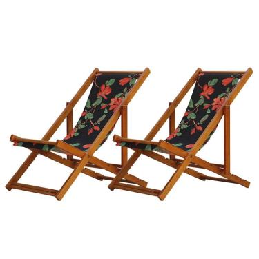 Imagem de Kit 2 Espreguiçadeira Preguiçosa Dobrável Mel Sb-preto Flores