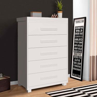 Imagem de Cômoda 5 Gavetas Grande 100% Mdf Branco Frankie Shop Jm
